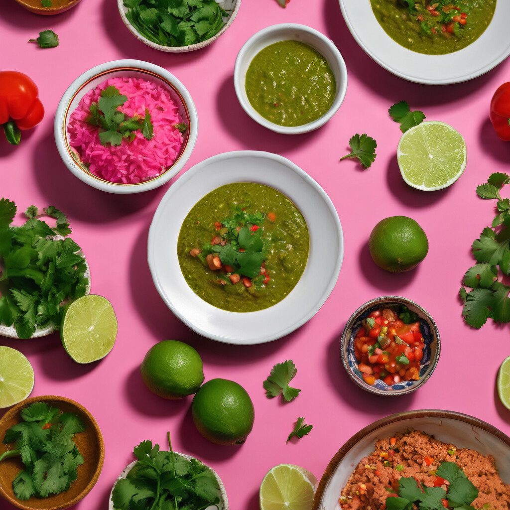 Traditional Mexican ingredients and sauces arranged artfully